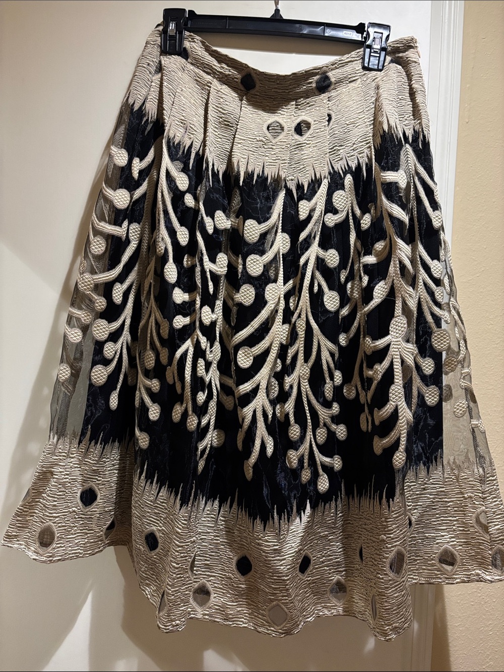 Jealous Tomato Black and Cream Embroidered Vine Circle Skirt